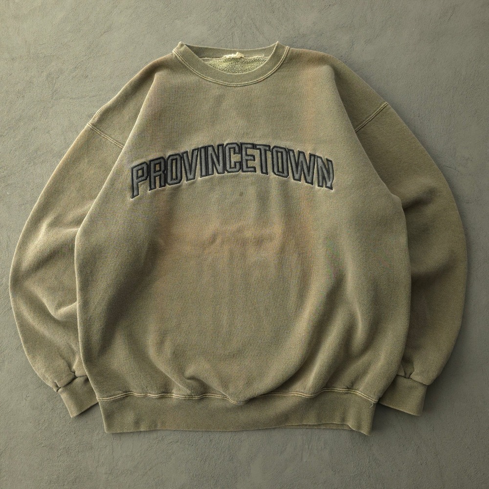 Vintage 90s Provincetown Green Sweatshirt XL Made in USA Sun Faded